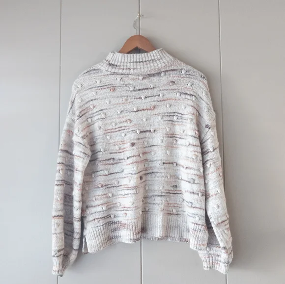 LOFT Multicolor Rainbow Stripe Bobble Knit Mock Neck Sweater - Size L - Picture 2 of 9